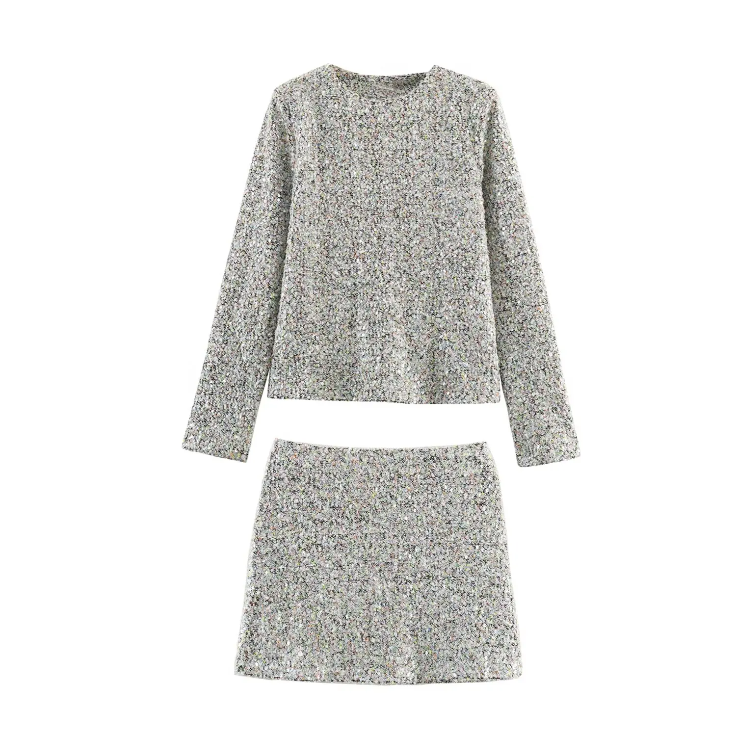 

DiYiG ЖЕНЩИНА 2025 Осенняя новая мода с бусинами, пуловер с круглым вырезом и длинными рукавами, универсальная юбка в стиле ретро с высокой талией Mujer