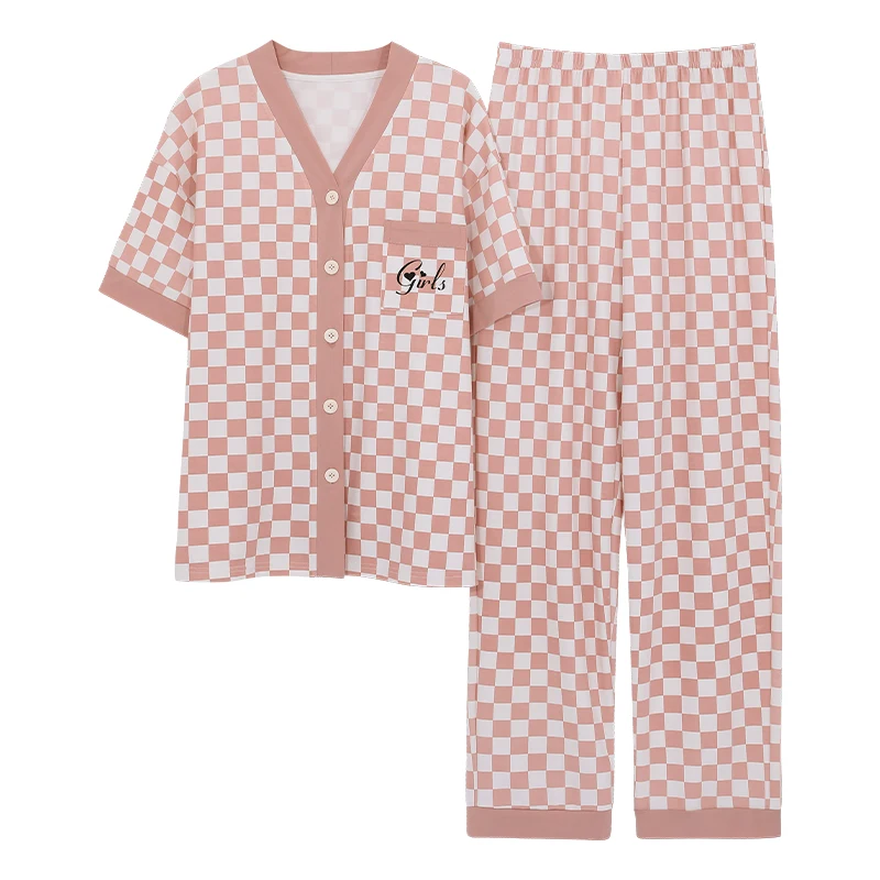 Summer 100% Cotton Pajamas Women Short Sleeved Home Service Women's Simple Loose Casual Suit Large Size 2XL