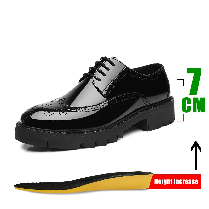 

Men Platform High Heel 4/7/9 CM Height Increase Casual Men Brogue Patent Leather Shoe Man Oxford Dress Shoes Elevator Formal