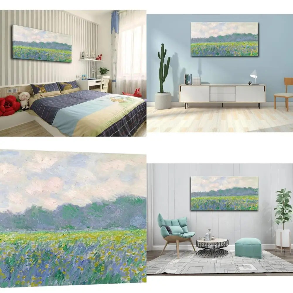 

Framed Monet's Yellow Irises Art Print for Home or Office Decor, 20x40 inches