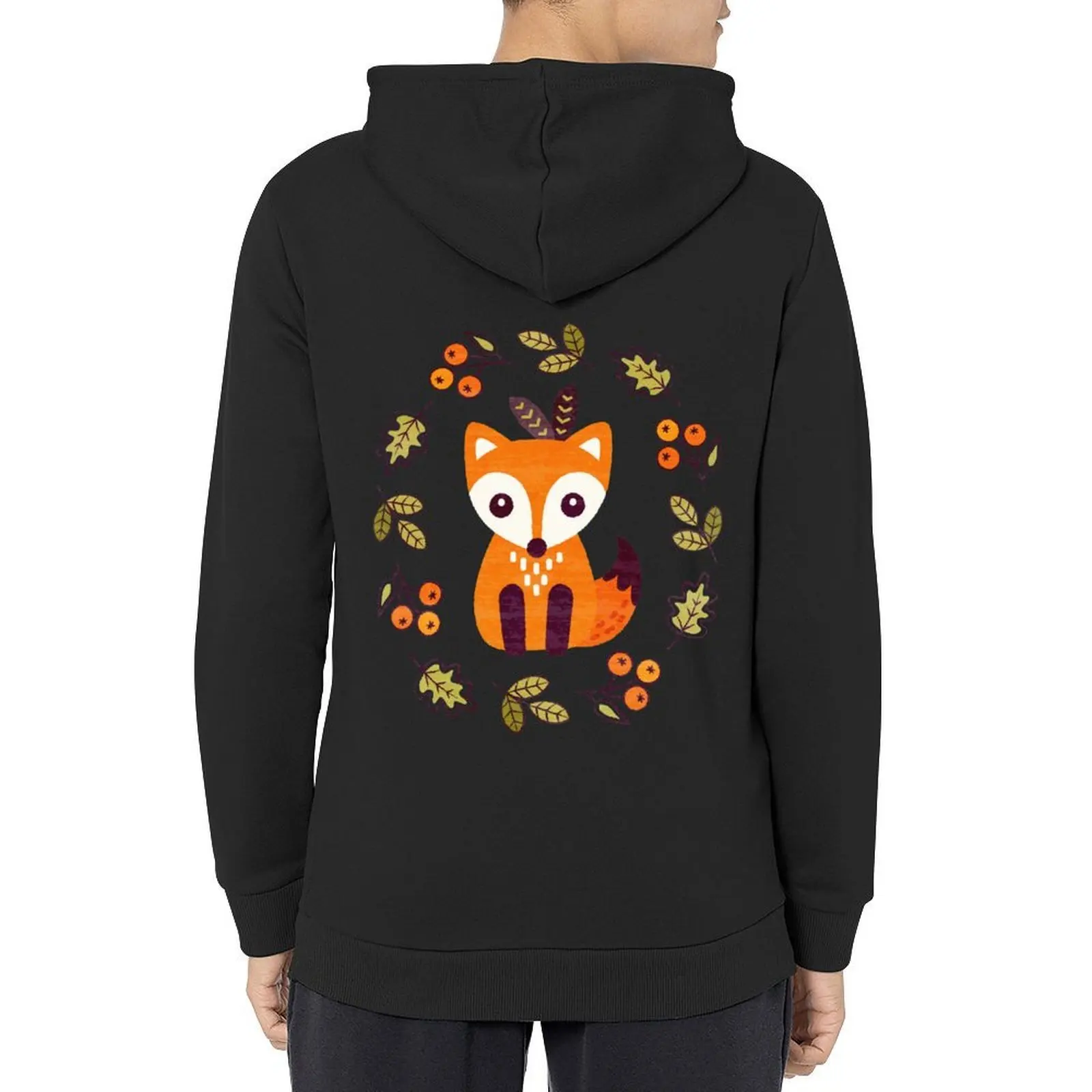 

Little Fox with Autumn Berries Hoodie men wear anime clothes winter clothes male clothes tracksuit