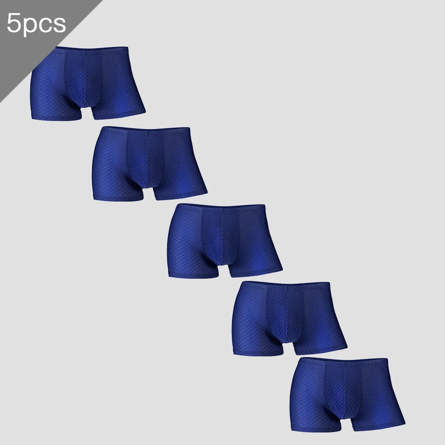 

5PCS Men's underwear with ice silk, flat hem, pant top, short underpants, breathable and seamless, ultra-thin summer style