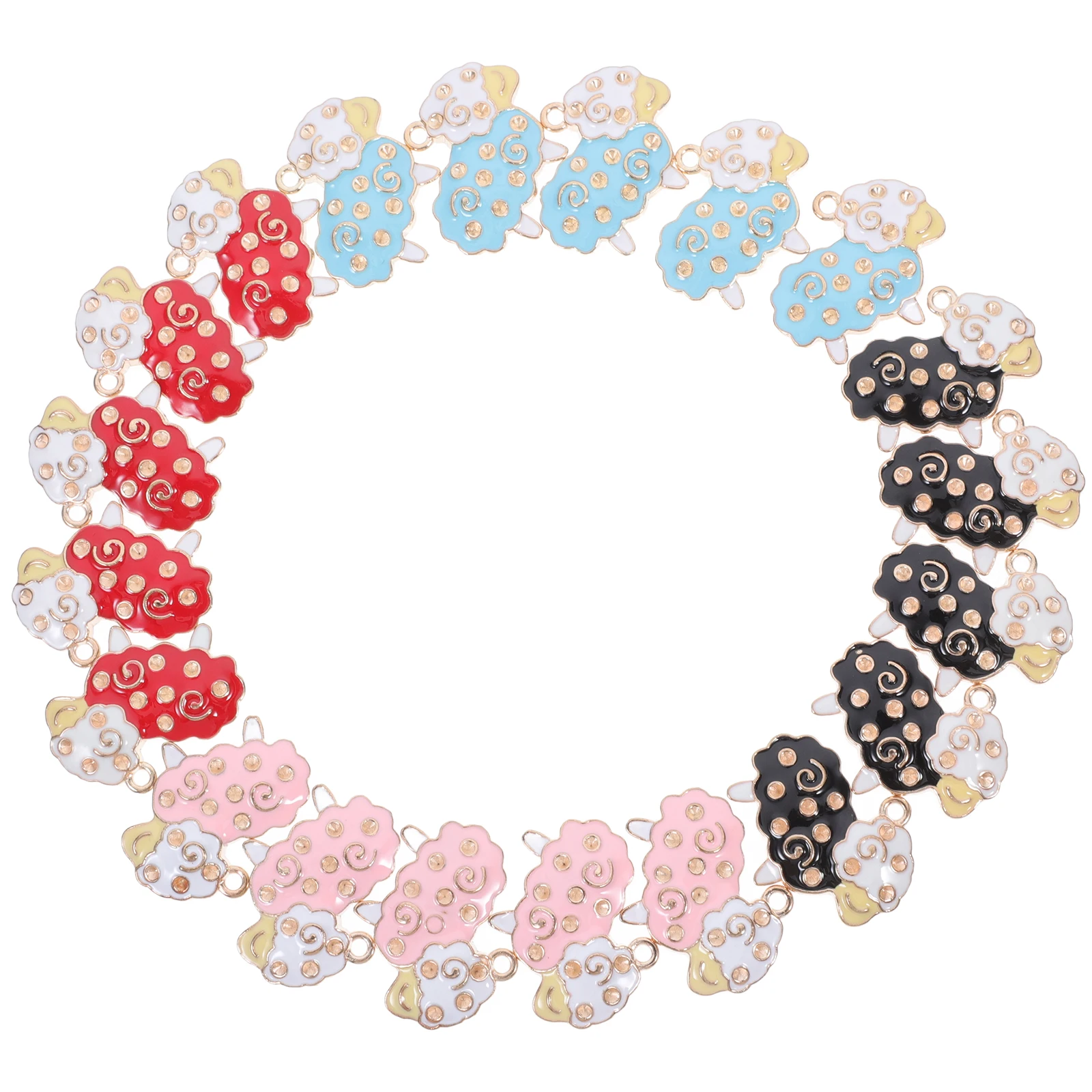 

20 Pcs Alloy Cartoon Animal Pendant Cute Sheep Goat Charms Bracelet Dangles DIY Jewelry Accessories Red Black Enamel