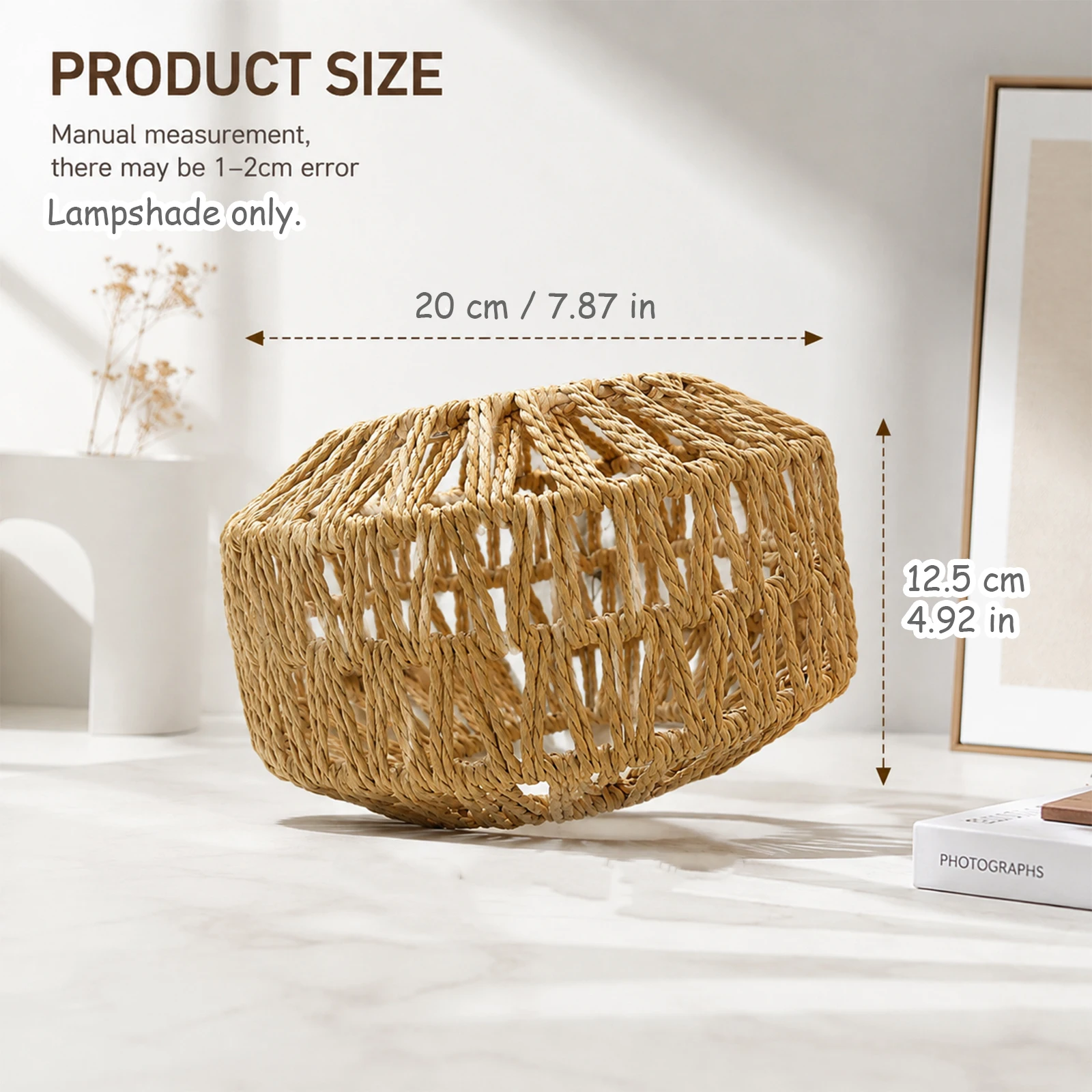 Natural Paper Rope Octagonal Lamp Shade, Hand‑Woven Hollow Shade for Pendant Fixture, Boho Decor for Bedroom Dining Hallway