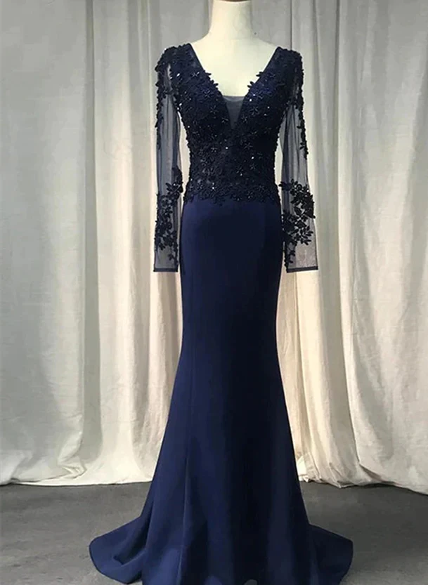 

Navy Blue Spandex Long Sleeves Mermaid Evening Dress Navy Blue Prom Dress vestidos de fiesta elegantes para mujer2024