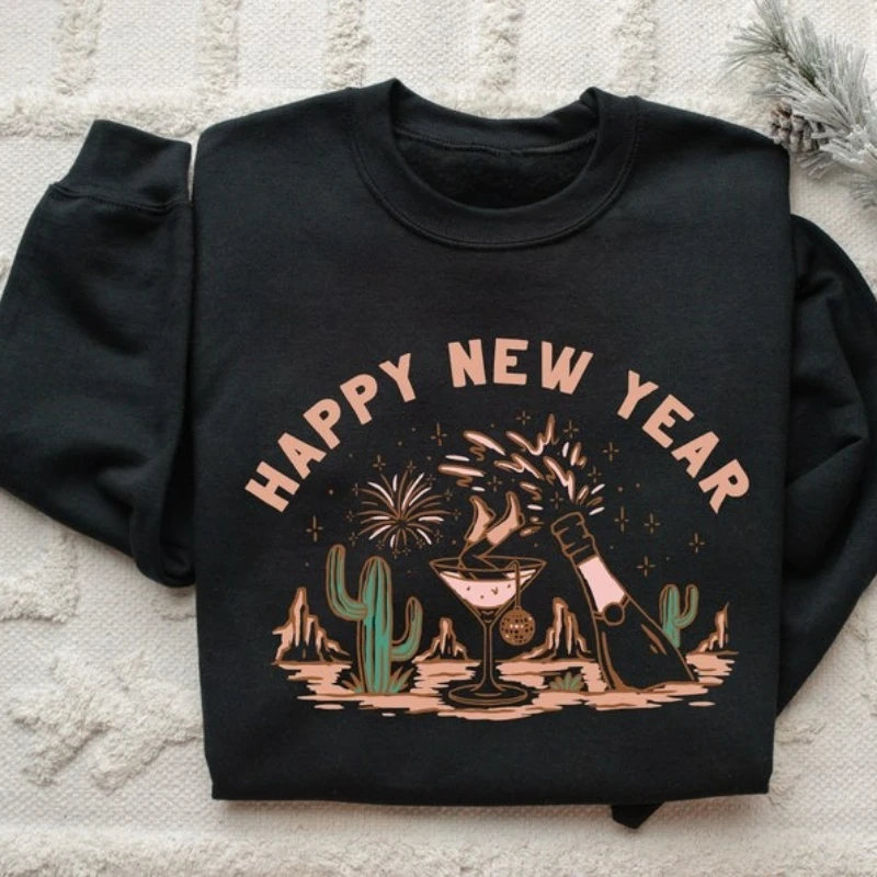 

Happy New Year 2026 Girls Trip Hoodie Holiday Party Autumn and Winter Sweatshirt Long Sleeve Keep Warm Adult Matching Hoodies