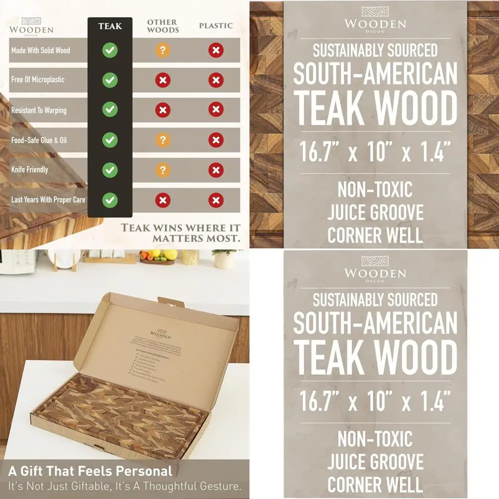 

Large Teak Butcher Block with Juice Groove, Corner Well, and Charcuterie Board, Food-Safe, Gift-Ready, 16.7 x 10 x 1.4