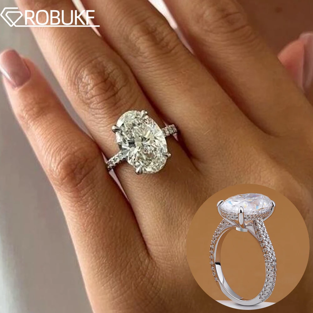 

8CT Oval Cut Full Moissanite Engagement Rings for Women 925 Sterling Silver Big Gemstone Wedding Band Jewelry with Certificate