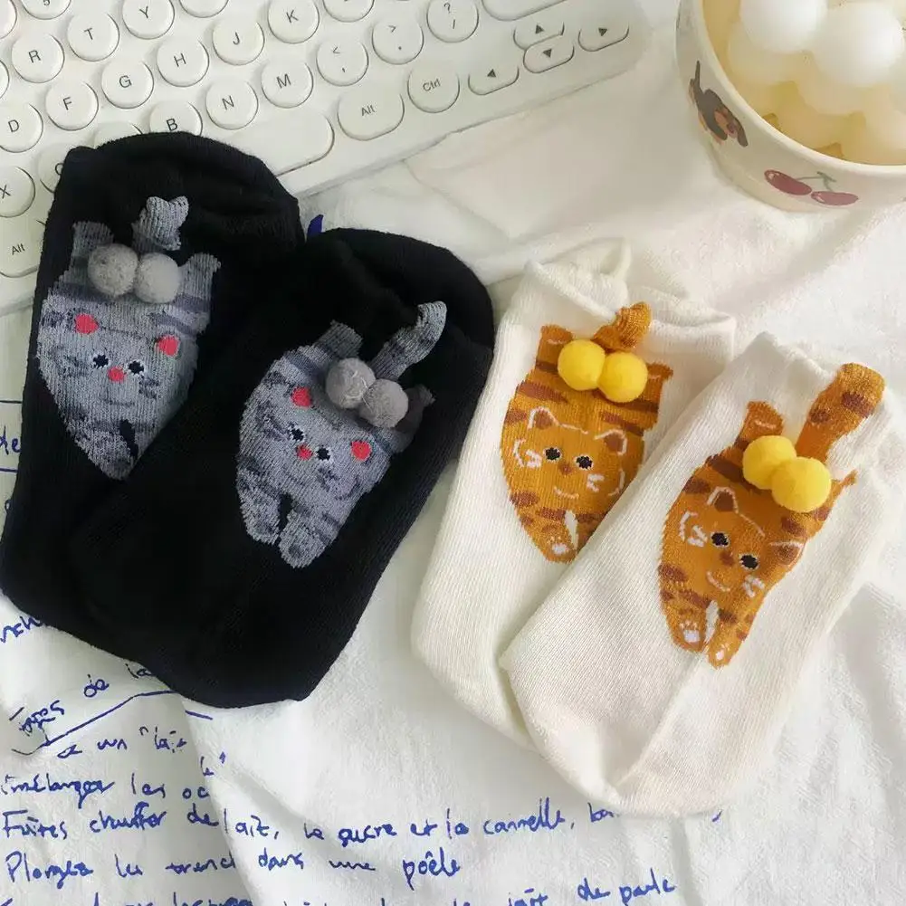 

Women's Cute Funny Cat Socks Soft Breathable Funny Cute Breathable Mid Length Sock With 3D Cat Eggs Ankle Socks