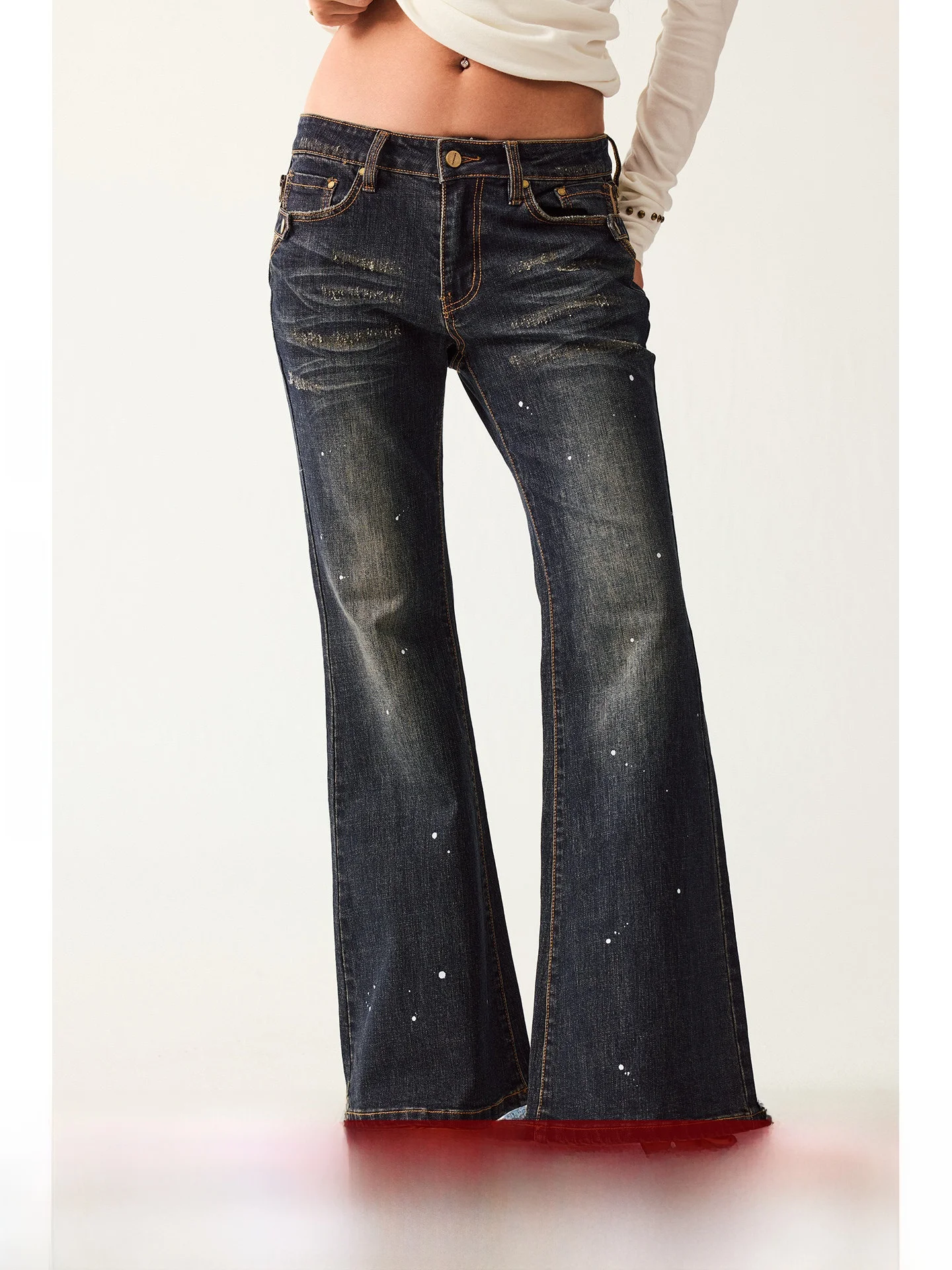 

Джинсы BeerBro New Journey в американском ретро-стиле, зауженные, с высокой талией, расклешенные, женские, с эффектом потертости, с низкой посадкой, из хлопка, с низким содержанием эластана