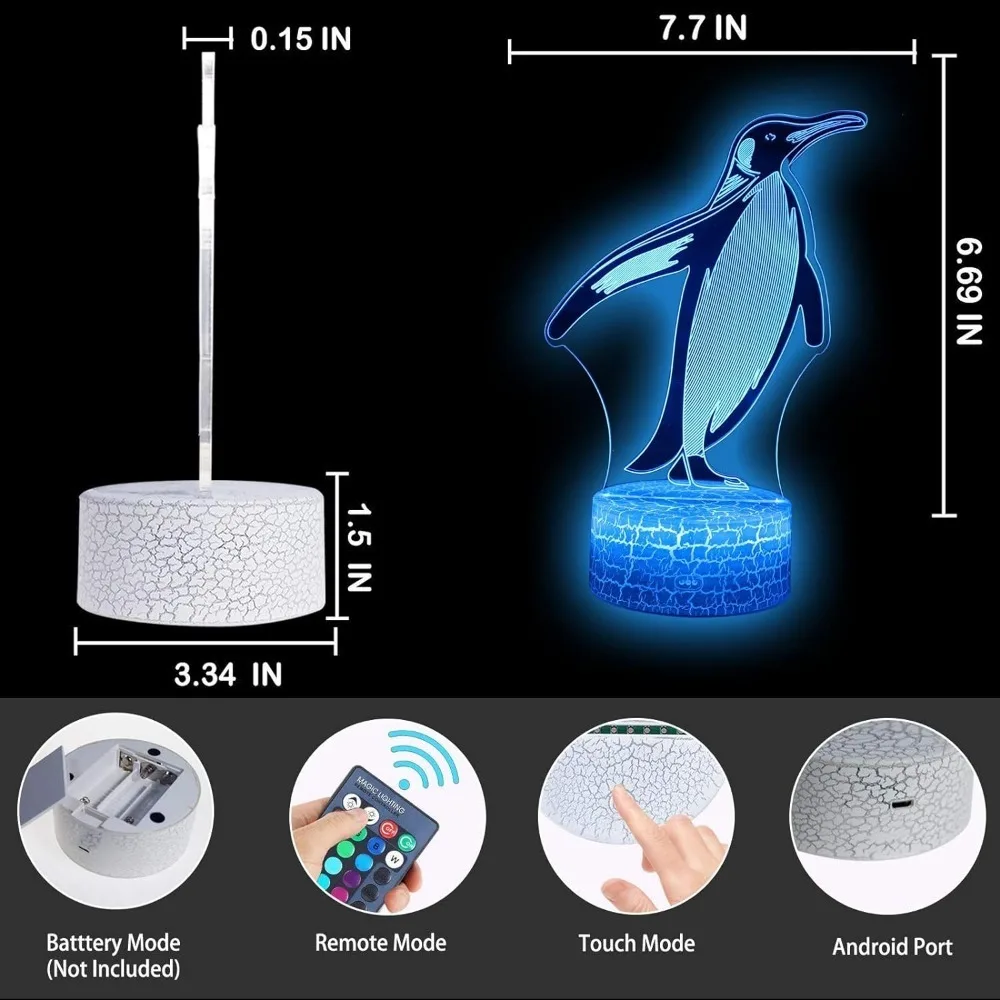 Imagem -03 - Pinguim Toque Acrílico Led Night Light Ilusão 3d Table Bedside Lamp Mudança de Cor Aniversário Presente de Natal para Crianças Decoração do Quarto