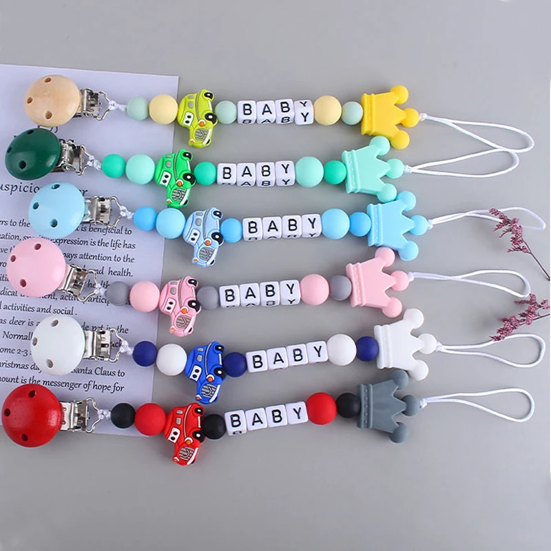 Custom Letter ชื่อรถเด็ก Pacifier โซ่คลิป Teether จี้สำหรับทารก Chew Leash หัวนมผู้ถือ Teether ของเล่นของขวัญ