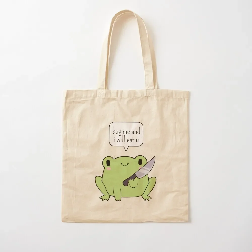 Cute Frog With A Knife Tote Bag Shopper handbag foldable reusable bag Tote Bag