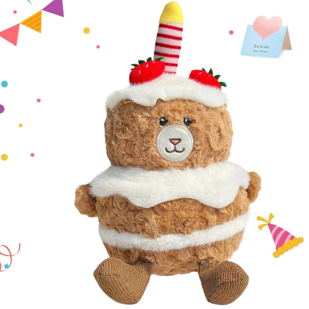 

Birthday Stuffed Animals, Cute Fuzzy Cake Plush Toy, Cozy Food Plushies for Toddler, Huggable Teddy Bear Soft Toy for Birthday