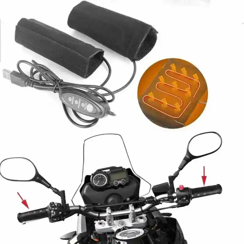 3 Gear Warmer Electric Heated Grip Cover Anti Vibration Anti Slip Fast Heating Kits 10 W Motorcycle Heated Handgrips 5V 2A USB view 3