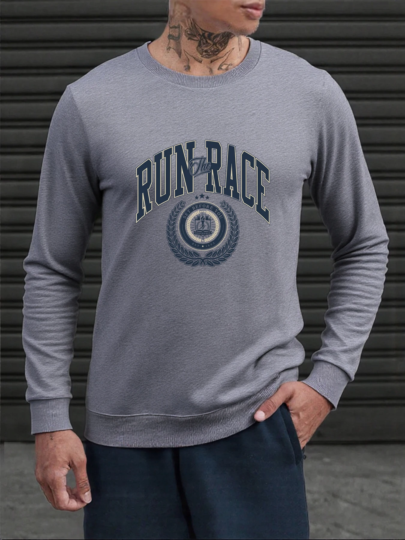Run Race With Time Print Sweatshirt für Herren Fleece Lose Kleidung O-Ausschnitt Herbst Pullover All-Match Unisex Casual Langarm