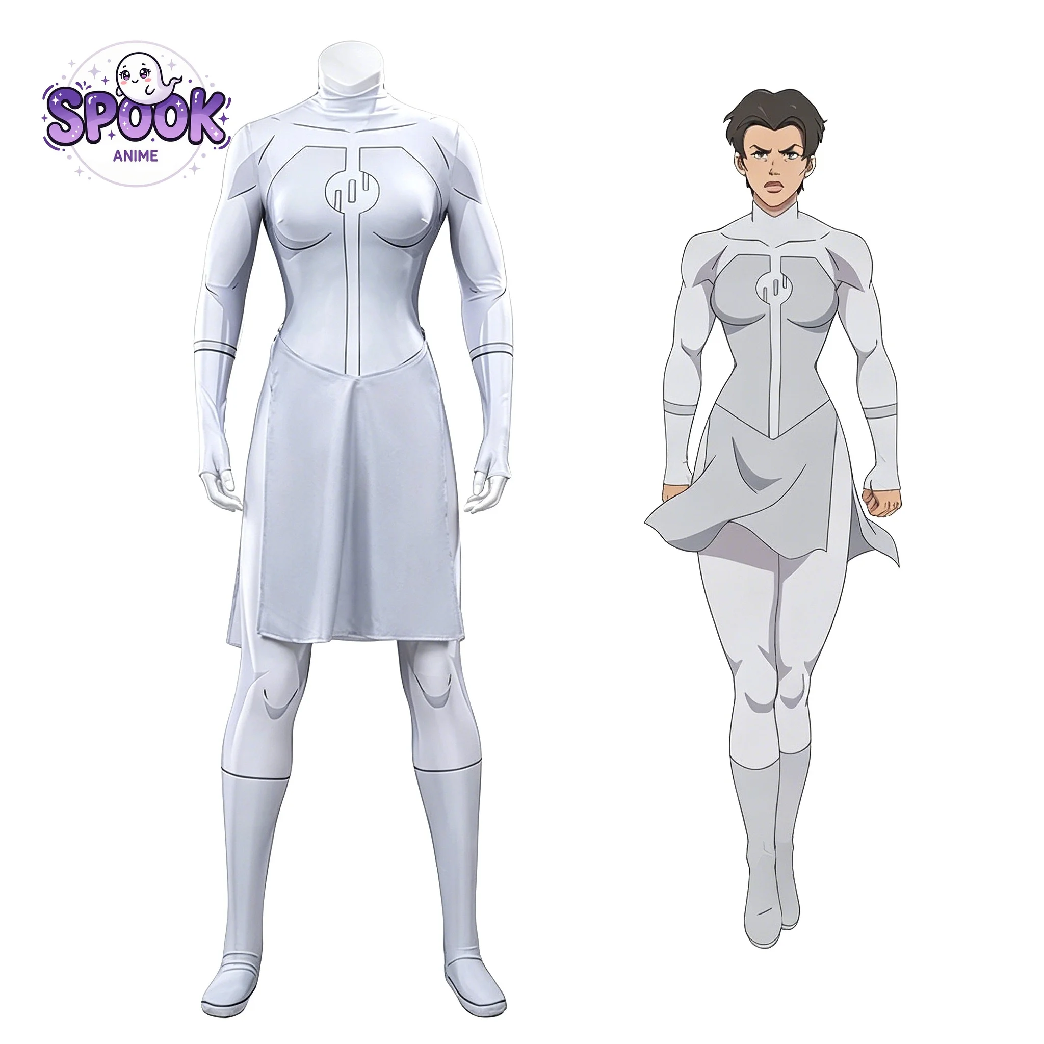 

Stylish Bodysuit Anissa Cosplay Costume Invincible Animated Series White Super hero Uniform Halloween Anime Full Set for Women