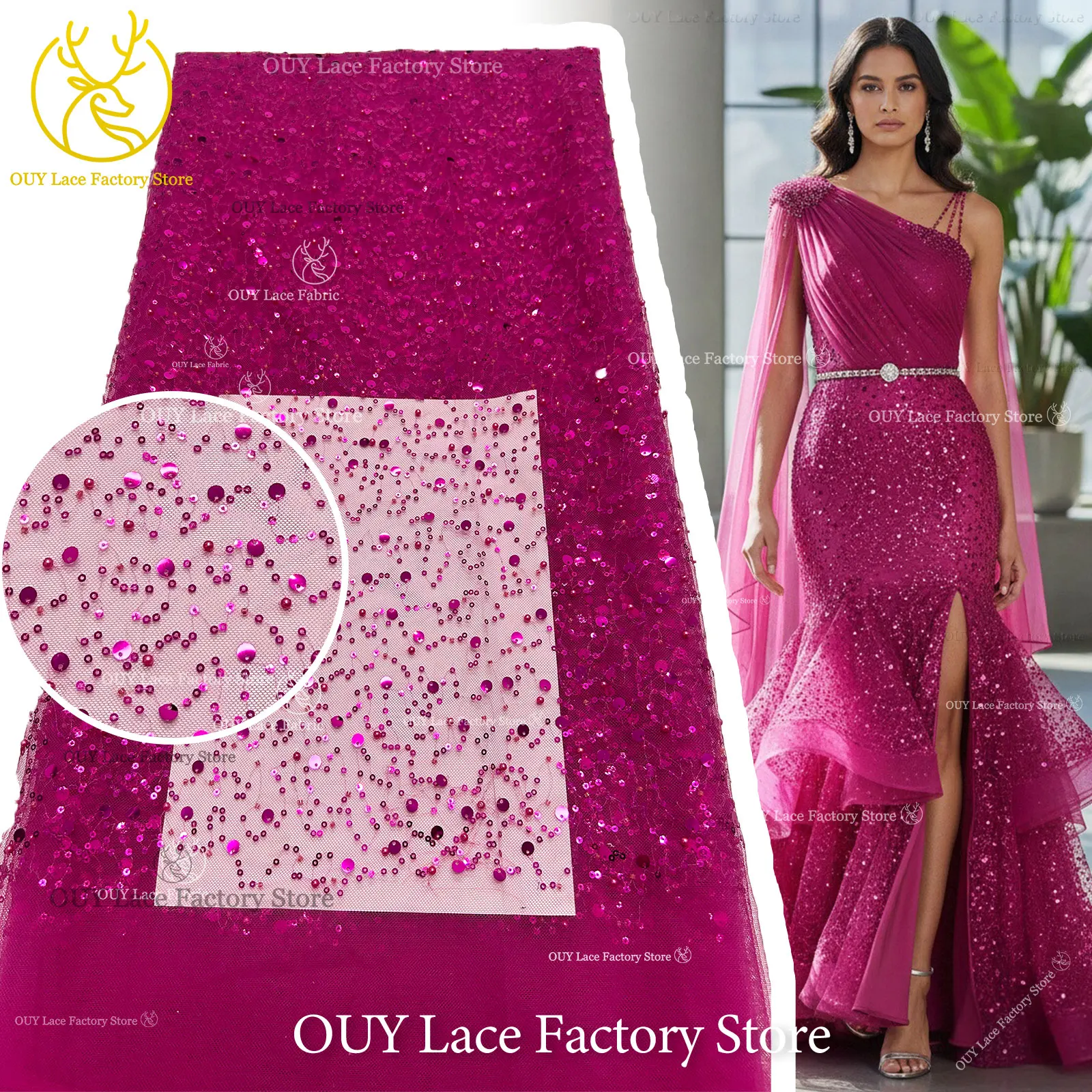 

Wholesale African Sequins Lace Fabric High Quality Heavy Nigerian Beaded Lace French Tulle Mesh Lace Fabric Sewing Wedding Dress