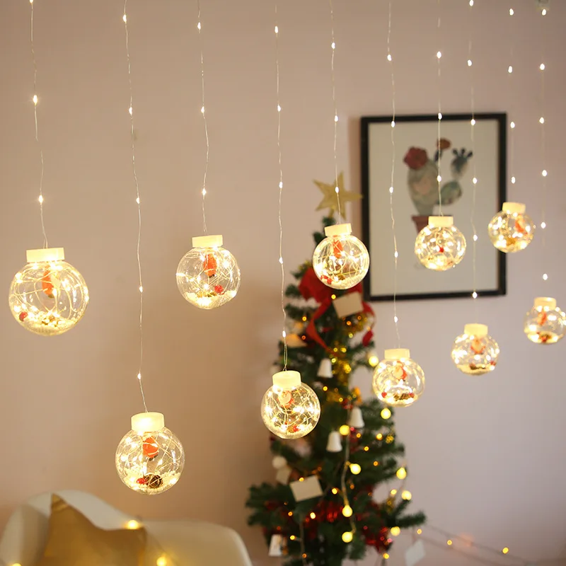 2023 LED Curtain String Light Ball Santa Claus Christmas New Year Christmas Decortions for Home Xmas Navidad Tree Decoration