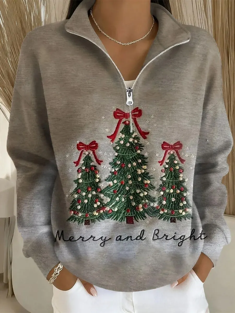 

Women's Christmas Theme Zipper Sweatshirt Fashion Creative Design Long Sleeve Pullover Top Outdoor Street Festival Party Clothes