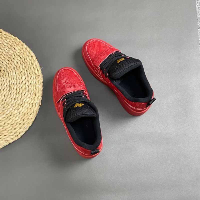Large Size Unisex Red Snake Texture Platform Shoes Height Boost Thick Sole Hook&Loop Skateboard Sneakers Street Footwear