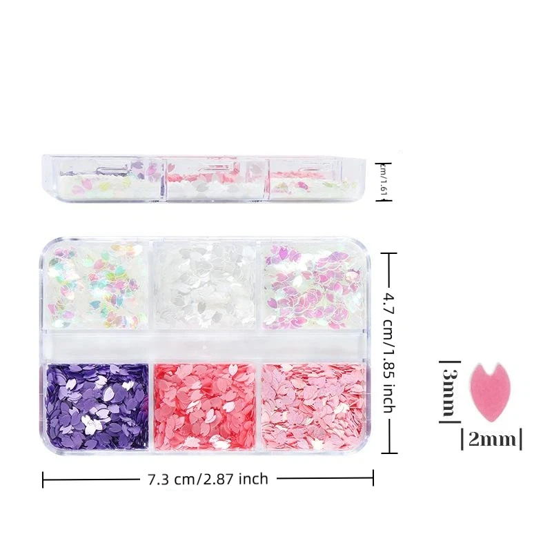 Autocollants à paillettes pour ongles, 6 grilles, pétales de fleurs brillantes, fleurs de cerisier, décor holographique de printemps, flocons colorés
