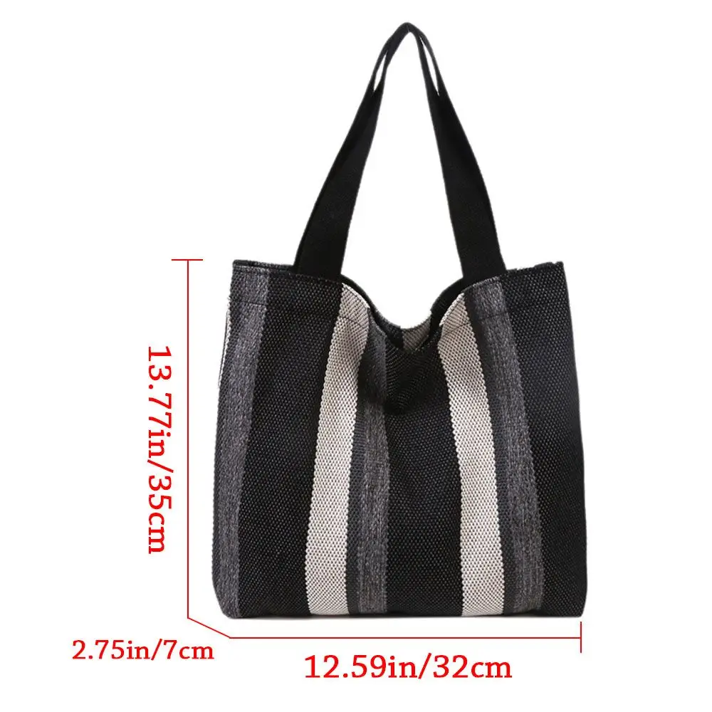 Simple Retro Handbag Small Fresh Striped Canvas Bags for Women Casual  Art Large-capacity Shoulder Bag Female