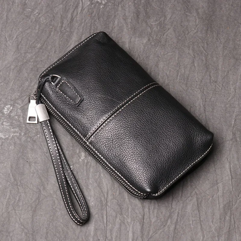 High Quality Genuine Leather Clutch Bag Men's Long Wallet Credit Card Holder Purse Wrist Bag Women Luxury Mobile Phone Bags