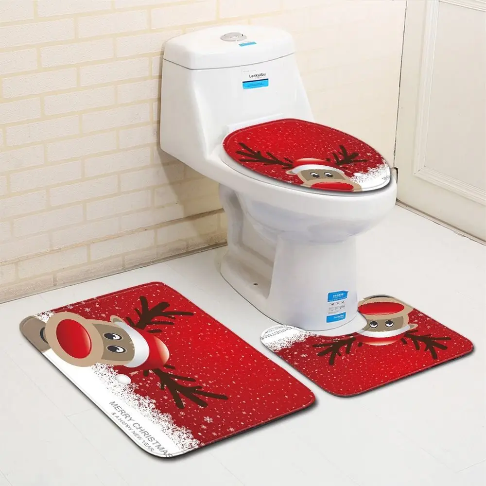 U-Shaped Design Bathroom Mat Set 3-Piece Set Non-Slip Backing Bath Mat Set Soft Texture Anti-Slip Surface Toilet Cover Set