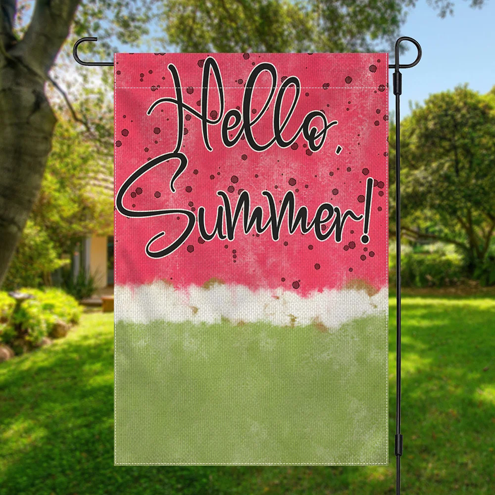 1 قطعة علم حديقة البطيخ الصيفي، 12 × 18 بوصة، ديكور منزلي على الوجهين من البوليستر، ديكور خارجي متعدد الأغراض، بدون F