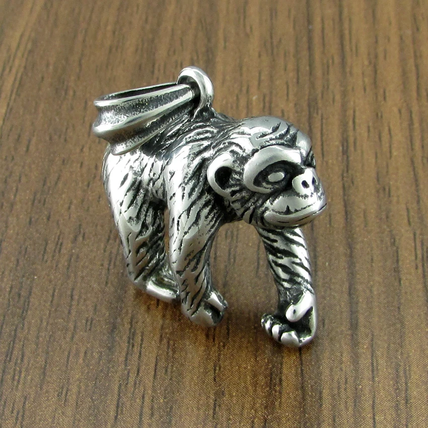 Punk Stainless Steel Silver Color Black Three monkeys Pendant Gorilla Head Pendant Jewelry