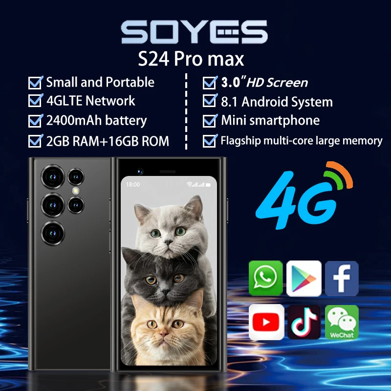 The world's smallest 4G smartphone, SOYES S24 Pro Max 3-inch, makes a stunning debut! Face unlock+2400mAh multi-color selection