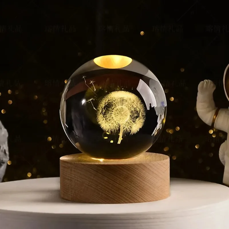 Artisan Crafted 6cm 3D Laser Engraved Solar System Globe - Crystal Clear Glass Planets with Warm White LED Night Light Display