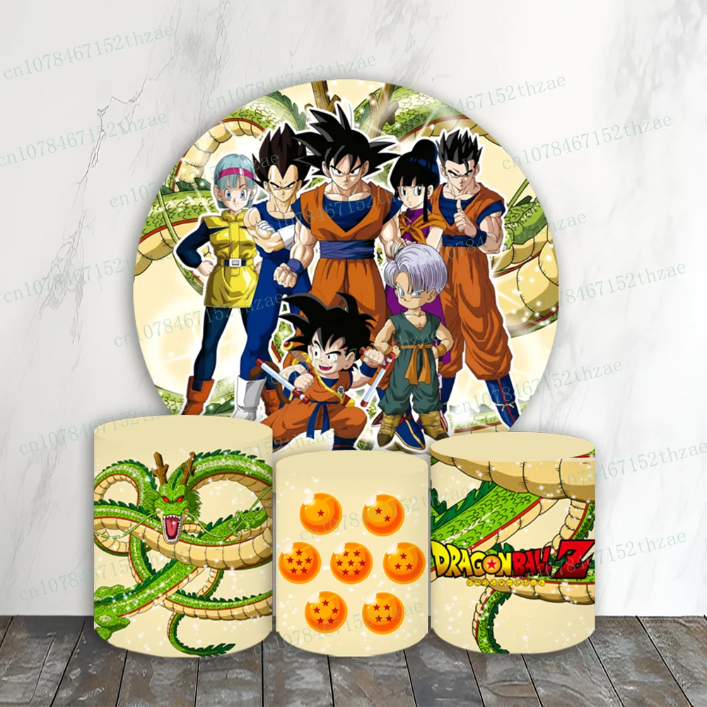 

Dragon Ball Birthday Party Photo Backdrop Baby Shower Photo Background Round&Cylinders Plinth Covers Decoration