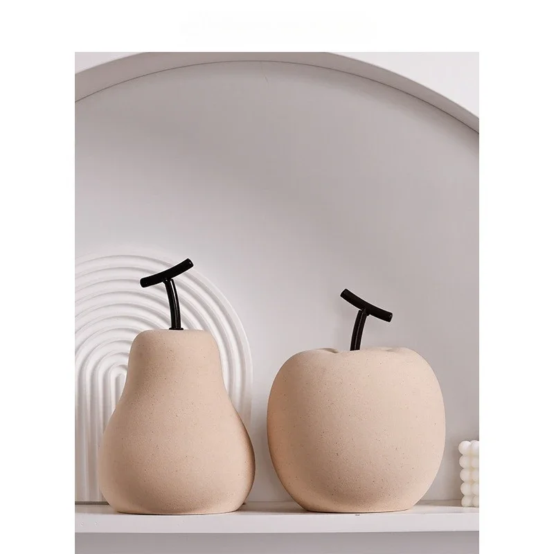 Ceramic Handicrafts Apple Pear Simulated Fruit Sculpture Handmade Ornaments Decorative Figurines Home Decoration Accessories