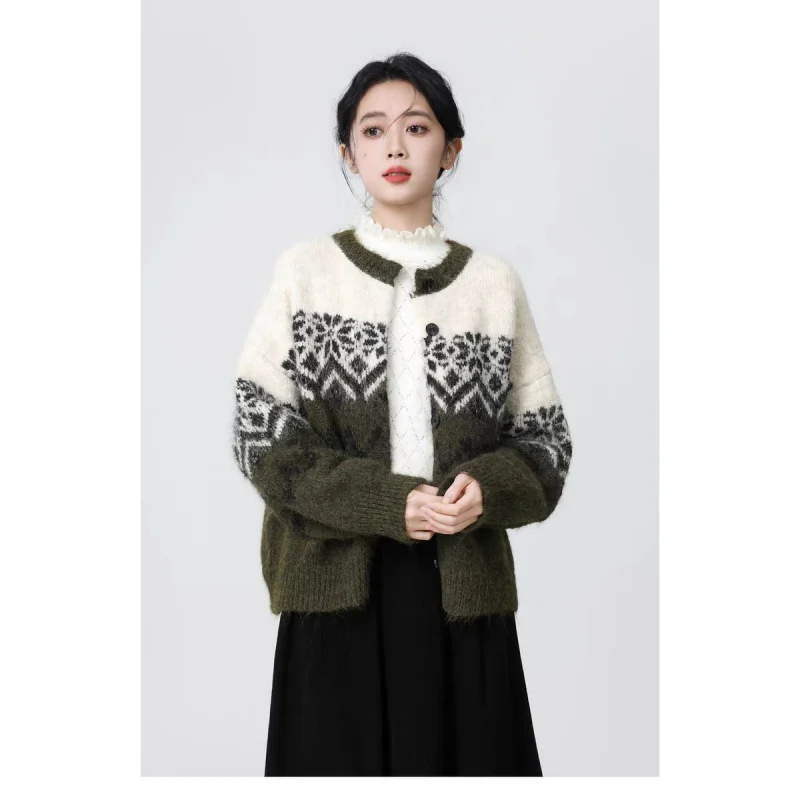 

Fair Isle Sweater Coat Women's 2025 Autumn/Winter New Loose-fitting, Lazy Style Thick Knitted Cardigan Top