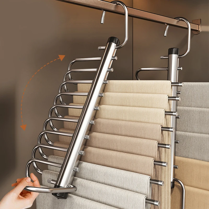 Folding Magic Pants Hangers 5/9layers Stainless Steel Space Saving Clothes Rack Organizer For Wardrobe Jeans Trousers Scarf