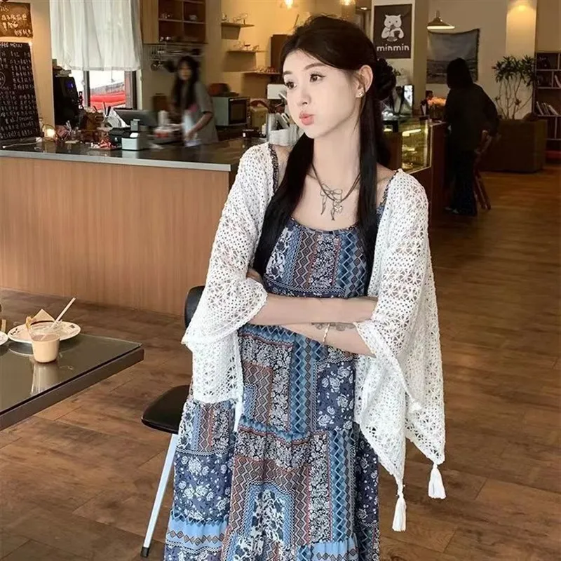 

Yunnan Ethnic Style Dyed Knitted Shawl Women's Holiday Travel Photography Coat Hanfu Qipao Outerwear Decorative Square Scarf