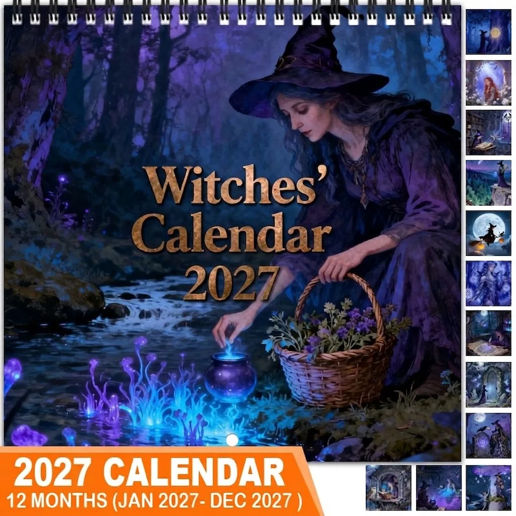 2027 Witches Calendar Wall Calendar 12 Month Calendar Dark Fantasy Witch Art Planner Mystical Home Decor Gift