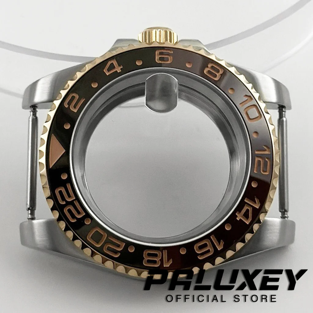 Boîtier de haute qualité plaqué or Rose, verre saphir en acier inoxydable pour mouvement NH34 NH35 NH36 ETA2824, boîtier de montre GMT étanche