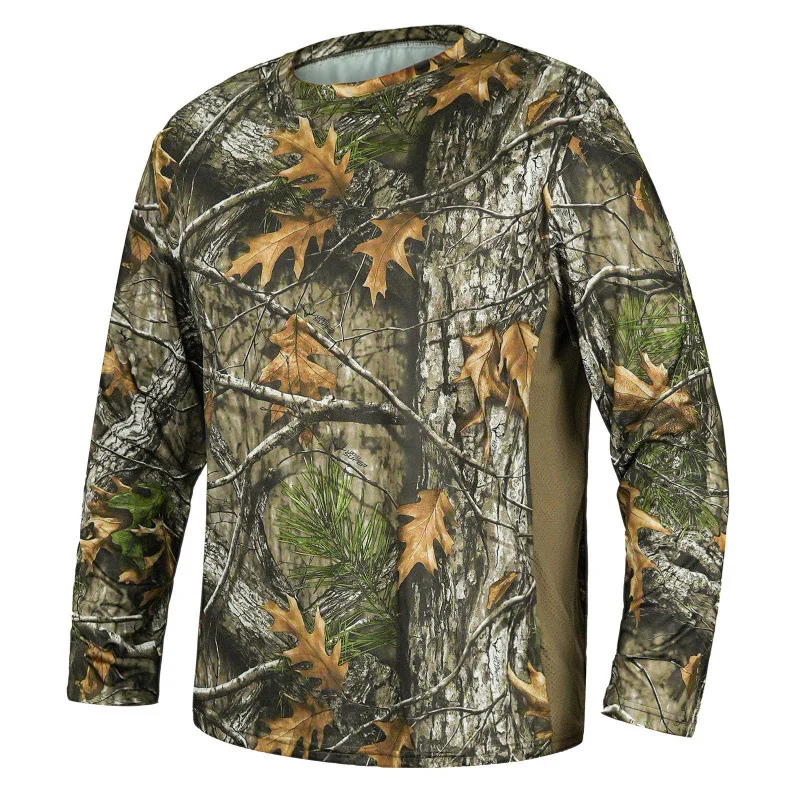 Summer sunscreen fishing clothing, hunting camouflage tops, field photography bird watching long sleeve crew neck t-shirt