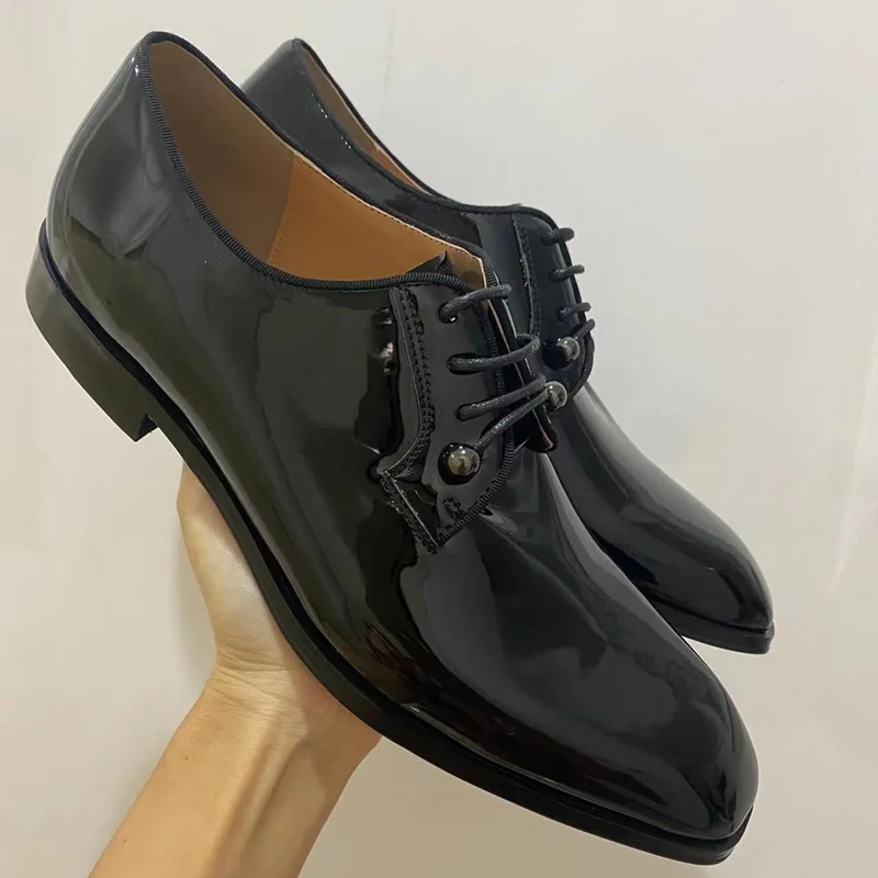 Italy Black Patent Leather Shoes Men Luxury Lace-up Dress Shoes Breathable Derby Formal Office Wedding Shoes