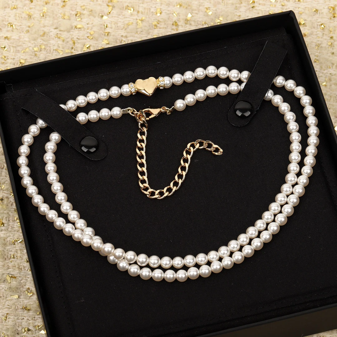 

Famous Designer Brands Pearl Heart Long Necklace Sweater Chain Women Top Quality Luxury Jewelry Trend