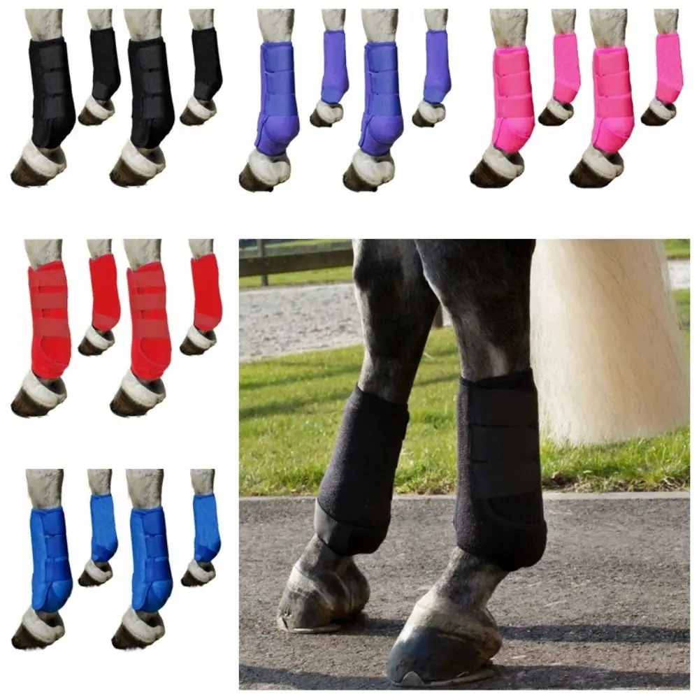 4pcs/set Colorful Horse Sport Boots Set Durable 3 Size Horse Leg Wraps Easy To Wear Breathable Medicine Brushing Boots