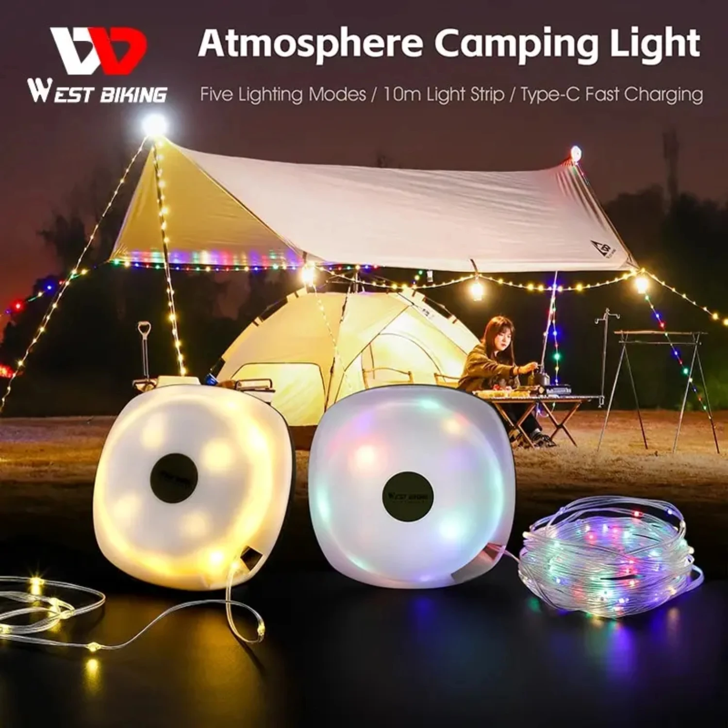 Portable Camping Light USB Charging Outdoor Picnic Atmosphere Lamp Waterproof Hiking Tent Lanterns Camping Supplies