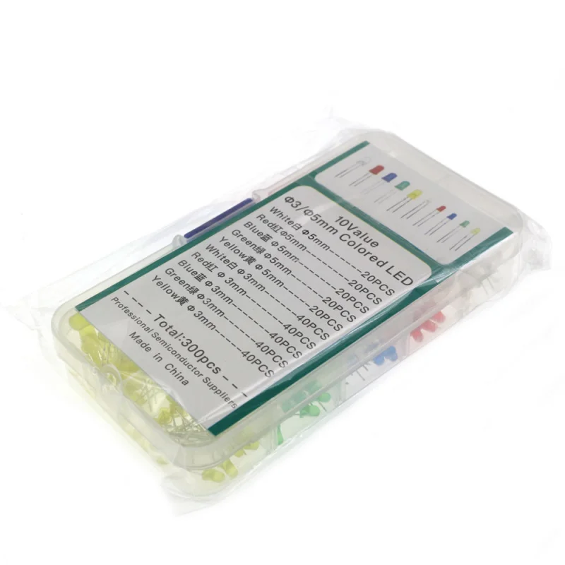 300PCS 3mm 5mm LEDLight Emitting Diode 5ColorsF3 F5mmRed Yellow Blue and Green White