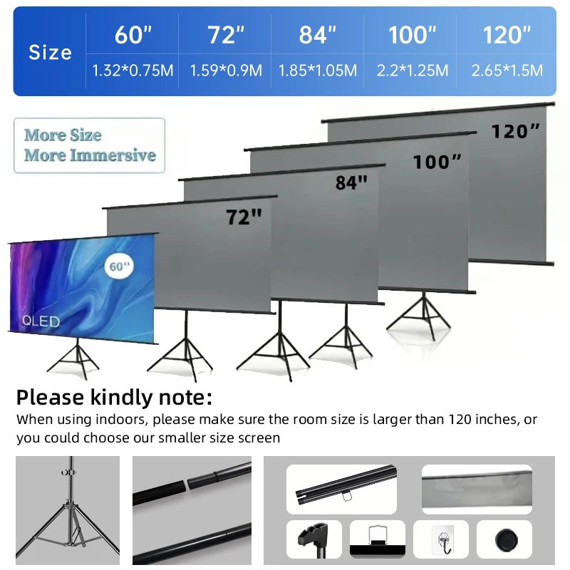 16:9 4K Projector Screen With Stand Metal Grey Anti-Light 100 inch For Home Theater Outdoor Bracket Projection Screen