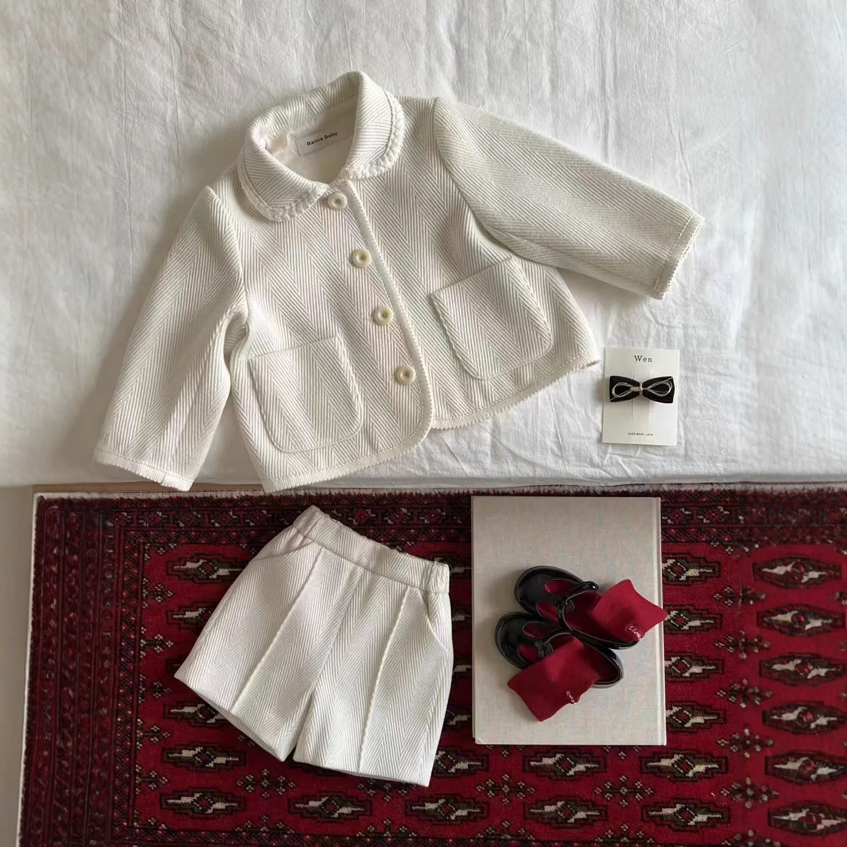 Korean Girls Autumn Winter Set 2026 New Fashionable Turn-down Collar Solid Small Fragrant Style Shorts Two Piece Set