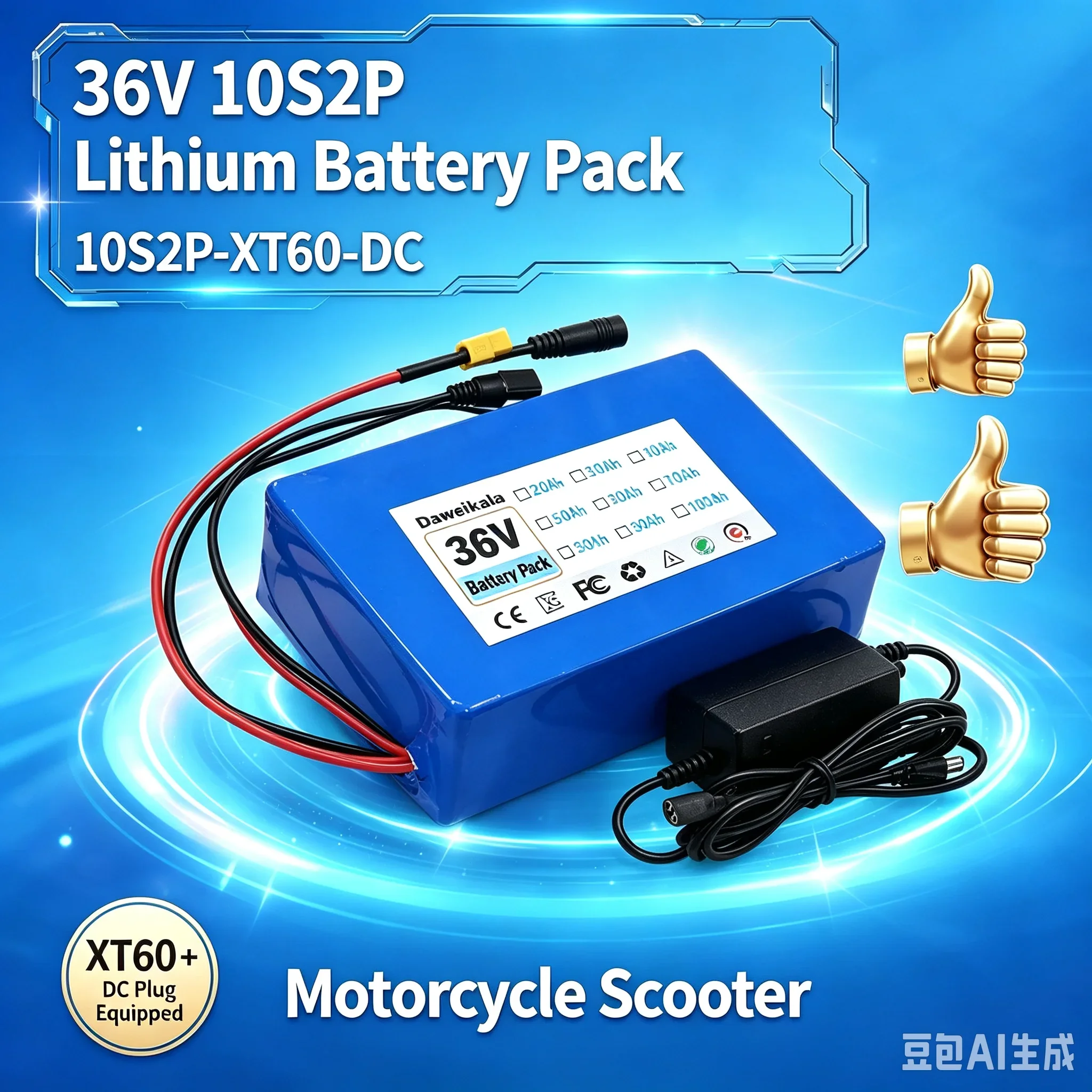 Pacco batteria agli ioni di litio 36V 10S2P 7Ah, con connettore a doppia uscita XT60 e DC, batteria agli ioni di litio ricaricabile per e-bike, scooter elettrico e moto, con diverse opzioni di