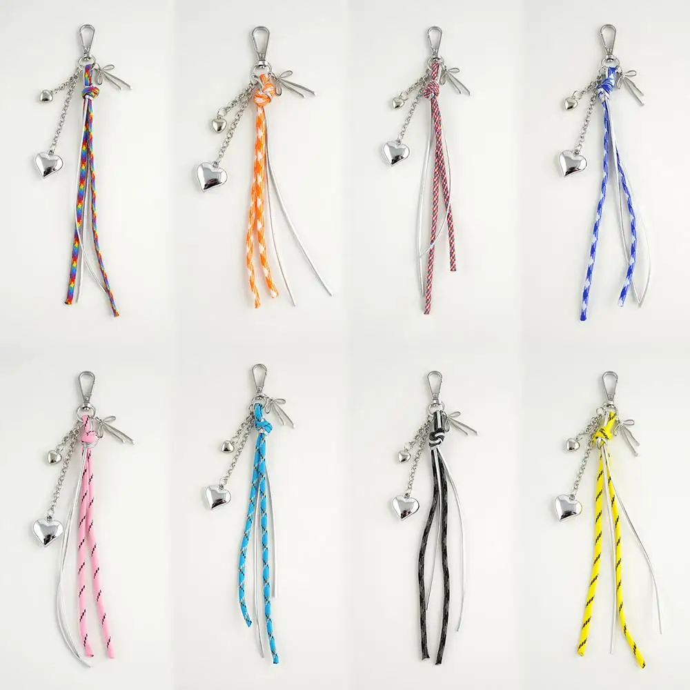 

Cute Bag Pendant Hand Woven Key Rings Fashion Phone Ornament Bag Decor Cartoon Keychain Bow Key Chains Ropes Heart Pendant